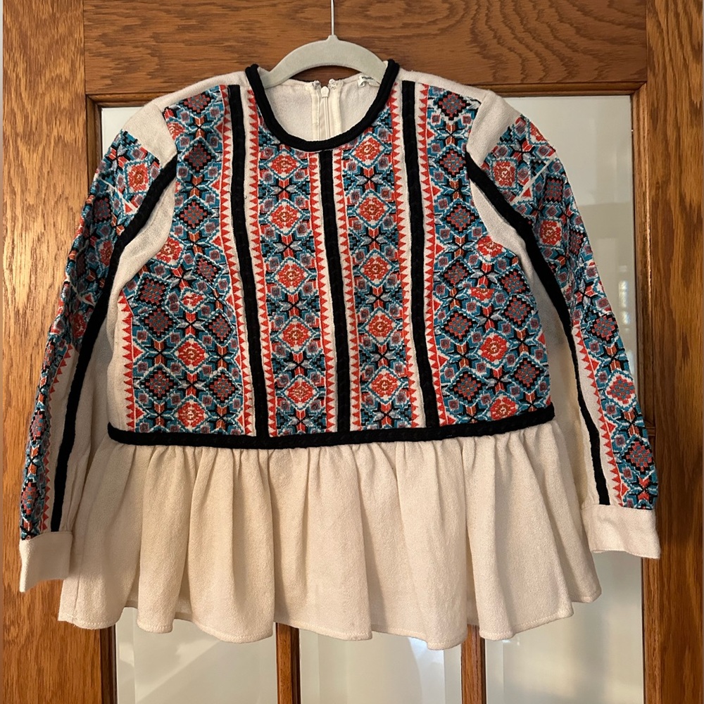 COPY - Manoush Wool Peplum Top with colourful embroidery